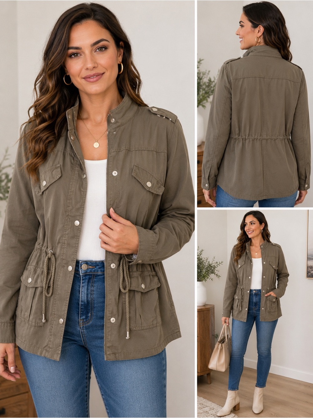 NWOT J2 by JouJou Olive Utility Military Anorak Jacket Size Medium